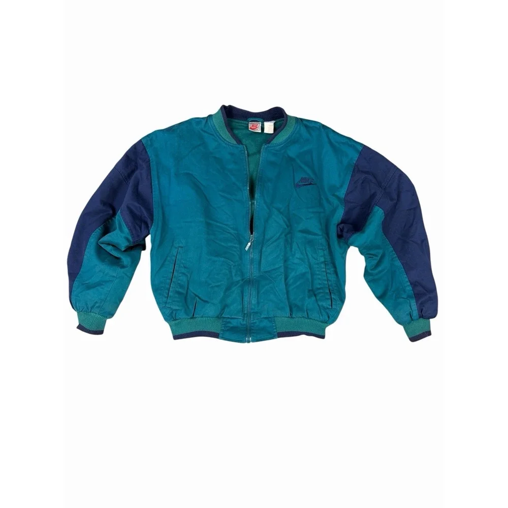 Vintage 80s Nike Color Block Bomber Jacket Women M Green Blue